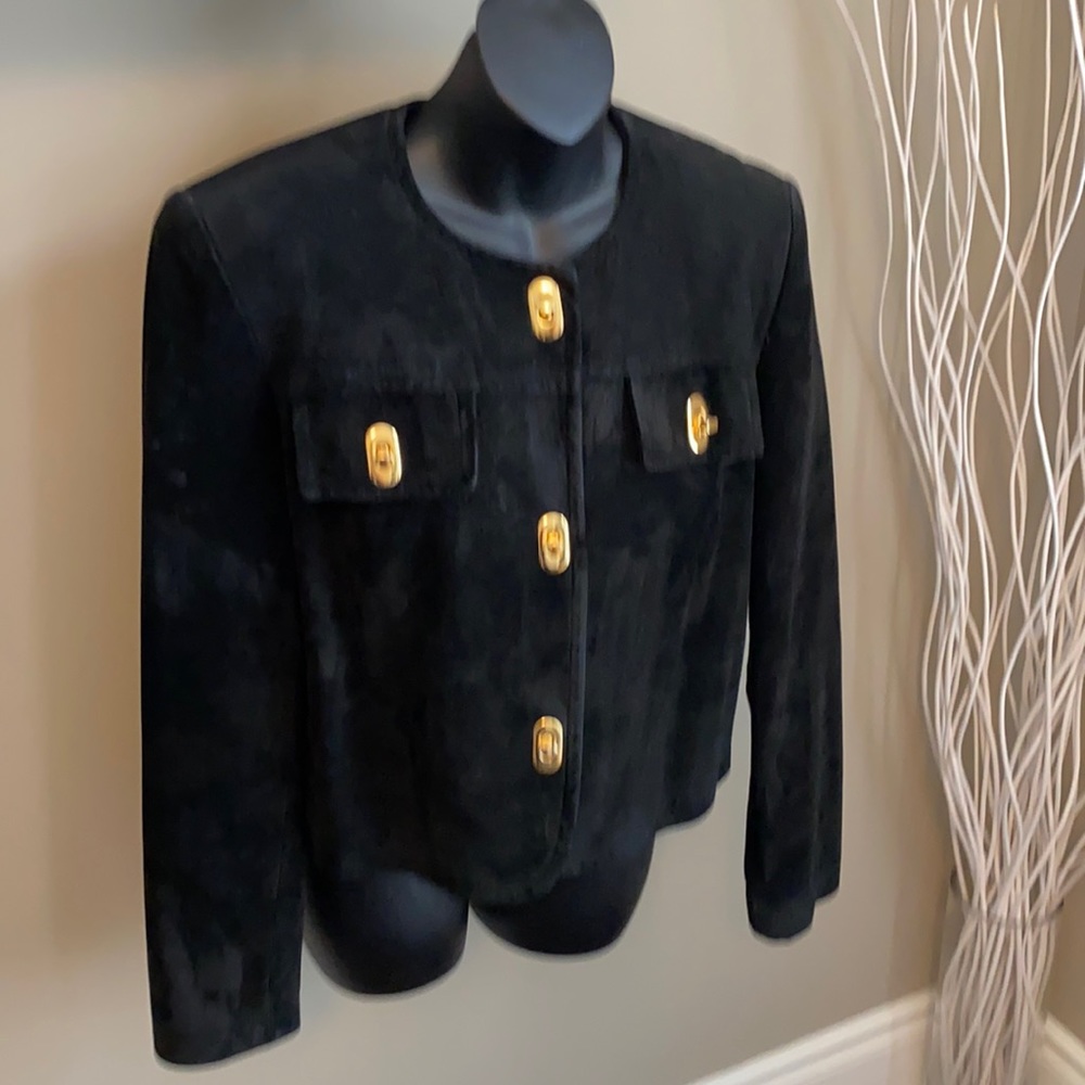 Black with Gold clasp suede crop jacket